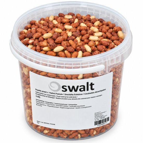Pinda's voor vogels 3 kg Emmer met 3 kg gepelde pinda's voor tuinvogels