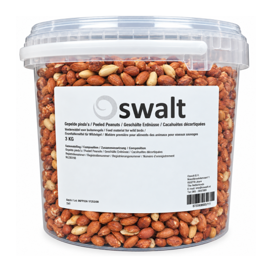 Pinda's voor vogels 3 kg Emmer met 3 kg gepelde pinda's voor tuinvogels