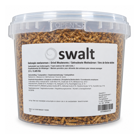 Gedroogde meelwormen 5 liter 850 gram Emmer met 5 liter gedroogde meelwormen van ca. 2 tot 4 cm voor vissen, schildpadden en vogels