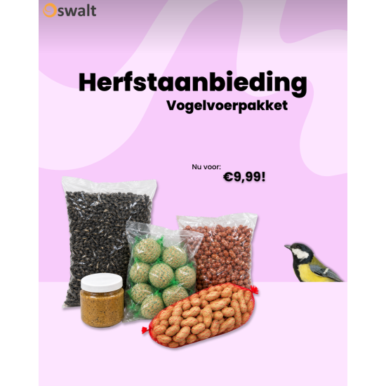 Vogelvoer pakket van ca. 3 kg met vetbollen, pinda's, vogelpindakaas en zonnebloempitten