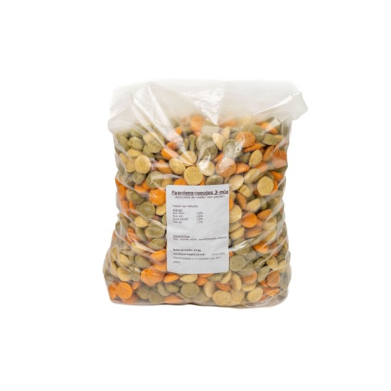 Paardensnoepjes 3-mix - Luzerne | Wortel | Mais - 10 kg Paardensnoepjes 3-mix - Luzerne | Wortel | Mais - 10 kg