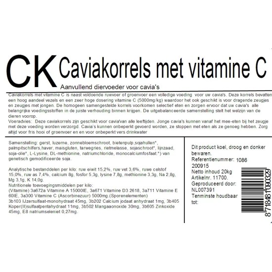 Caviakorrels met vitamine C - 20kg Caviakorrels met vitamine C - 20kg