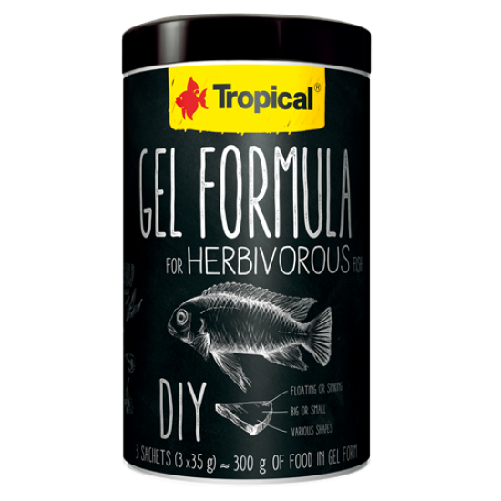 Tropical Gel Formule voor Herbivore vissen (Vleeseters) - 1 Liter / 105 gram (3x35gram) Tropical Gel Formule voor Herbivore vissen (Vleeseters) - 1 Liter / 105 gram (3x35gram)