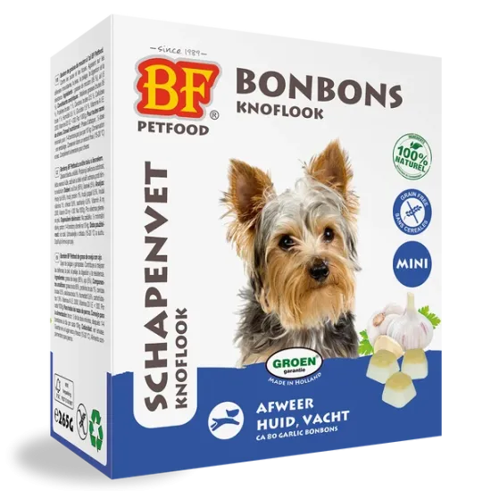 BioFood Schapenvet Bonbons Knoflook Mini BioFood schapenvet mini bonbons met knoflook voor honden 80 stuks